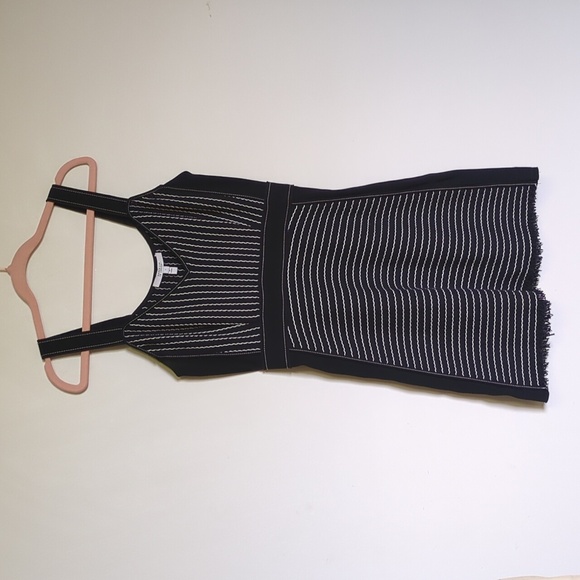 Derek Lam Black and White Striped Fringe Hem Woven Edgy Mini Dress Size 2 - Picture 7 of 10
